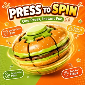 Hamburger Fidget Spinner Ball Press-to-Spin Sensory Stress Relief Toy for Kids and Adults